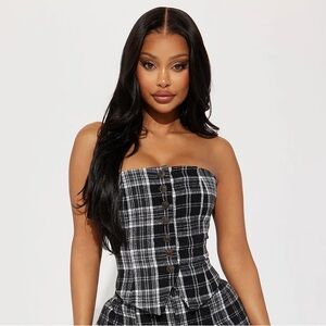 Fashion Nova Black and White Plaid Button Down Top